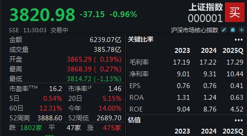 有富策略 A股连续宽幅震荡，沪指半日下跌0.96%